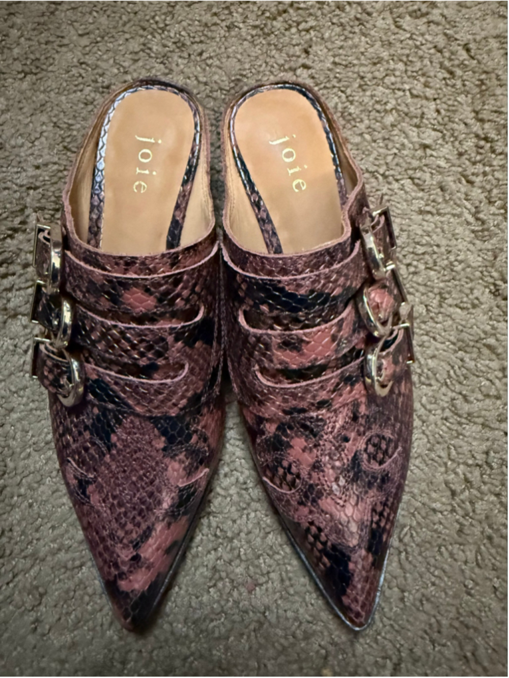 Women's Joie Snake Print Mules, Size 5.5, Brown and Black - Picture 2 of 5